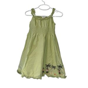 Vtg Gymboree Green hula girl palm tree embroidered dress sz 3T ruffled